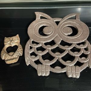 COPY - Cast iron Owl trivet and bottle opener set